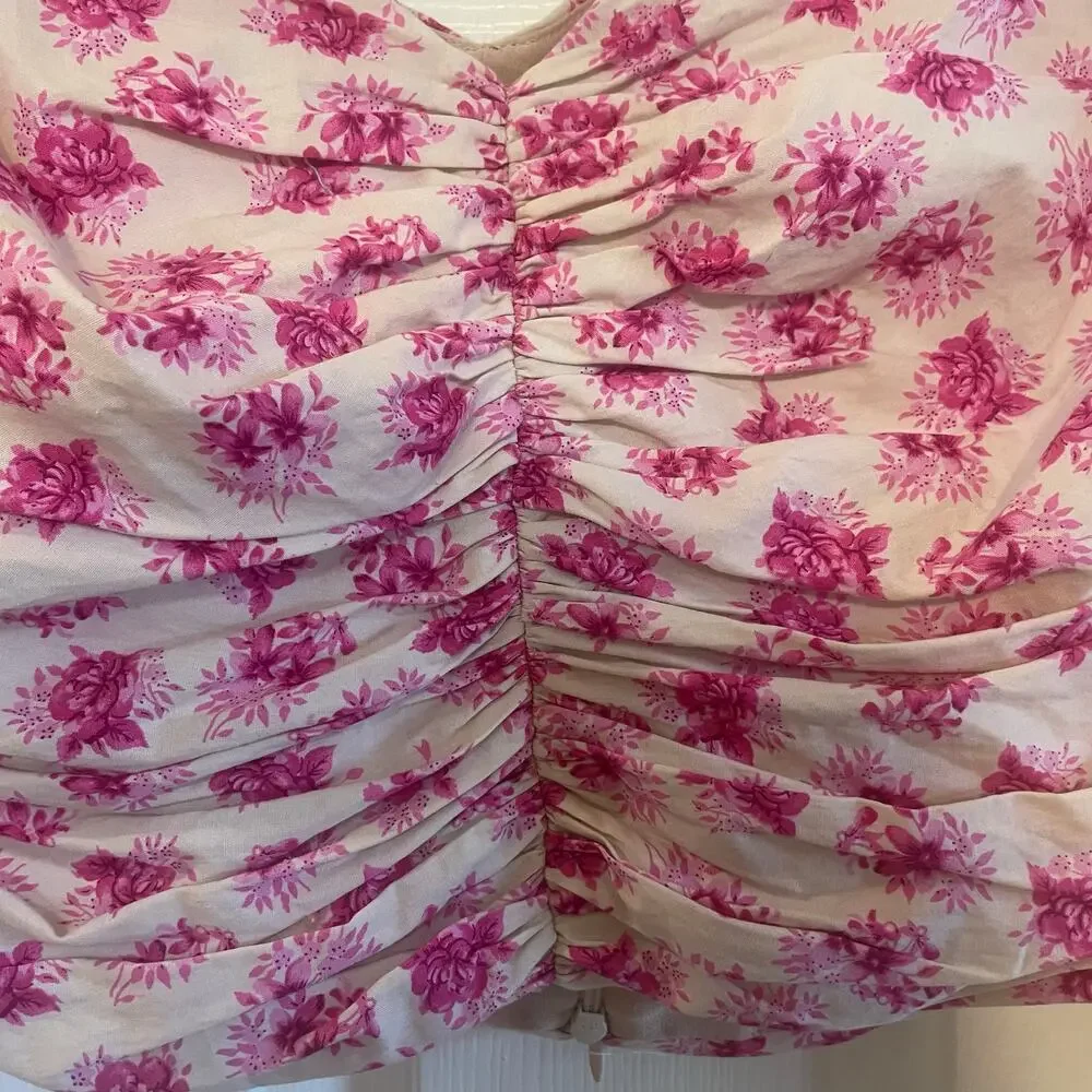 Zara Pink Floral Off The Shoulder Bardot Top Size Large - Picture 4 of 13